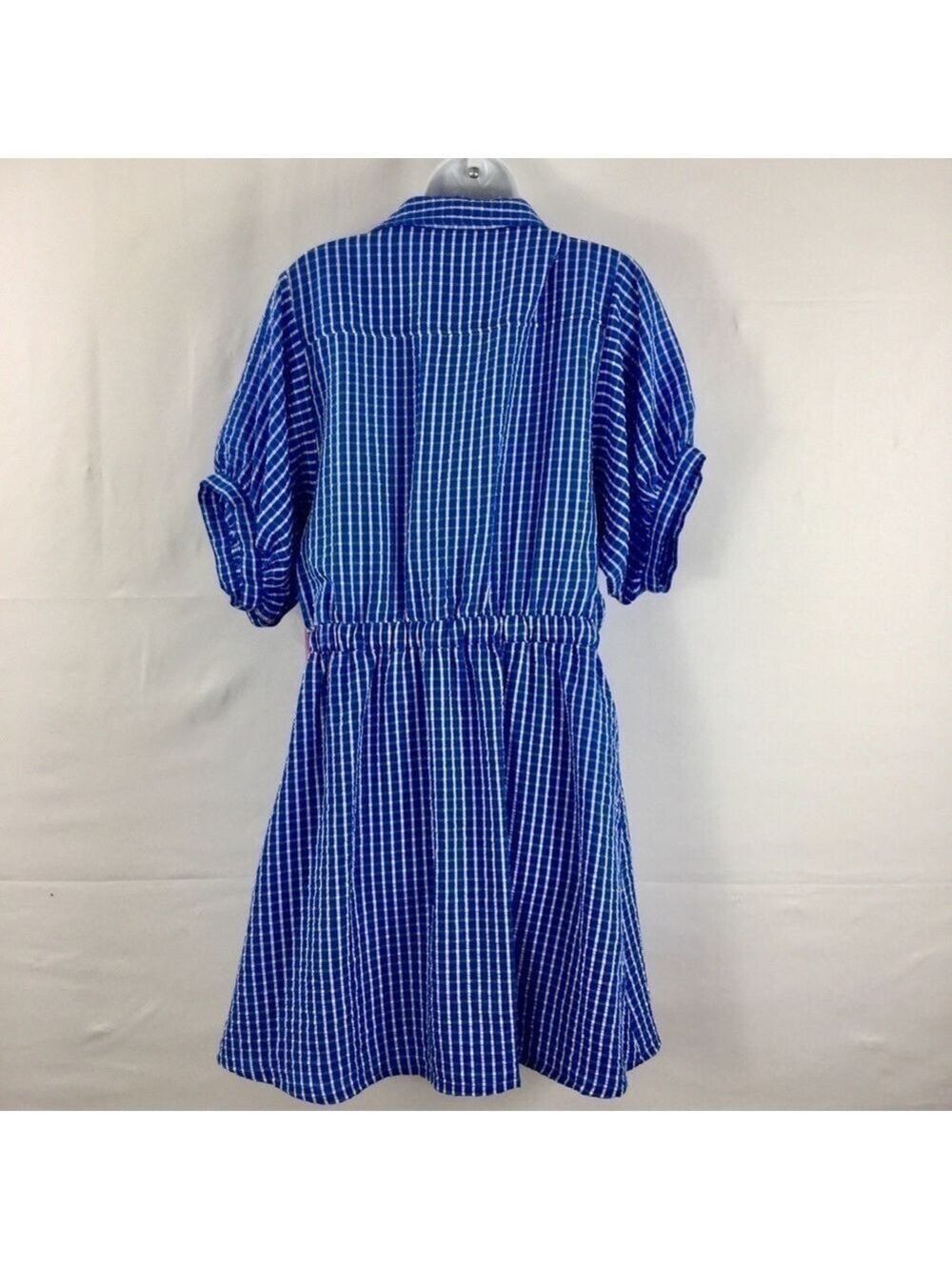 LDT Chris Button Down Collar Short Sleeve Seersucker Blouson Shirt Dress - Picture 5 of 12